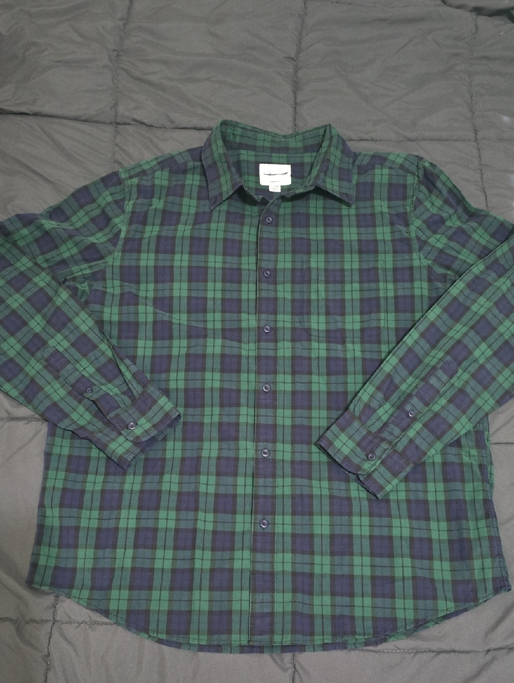 American Eagle Mens Green Navy Plaid Classic Fit Button Down Shirt XL